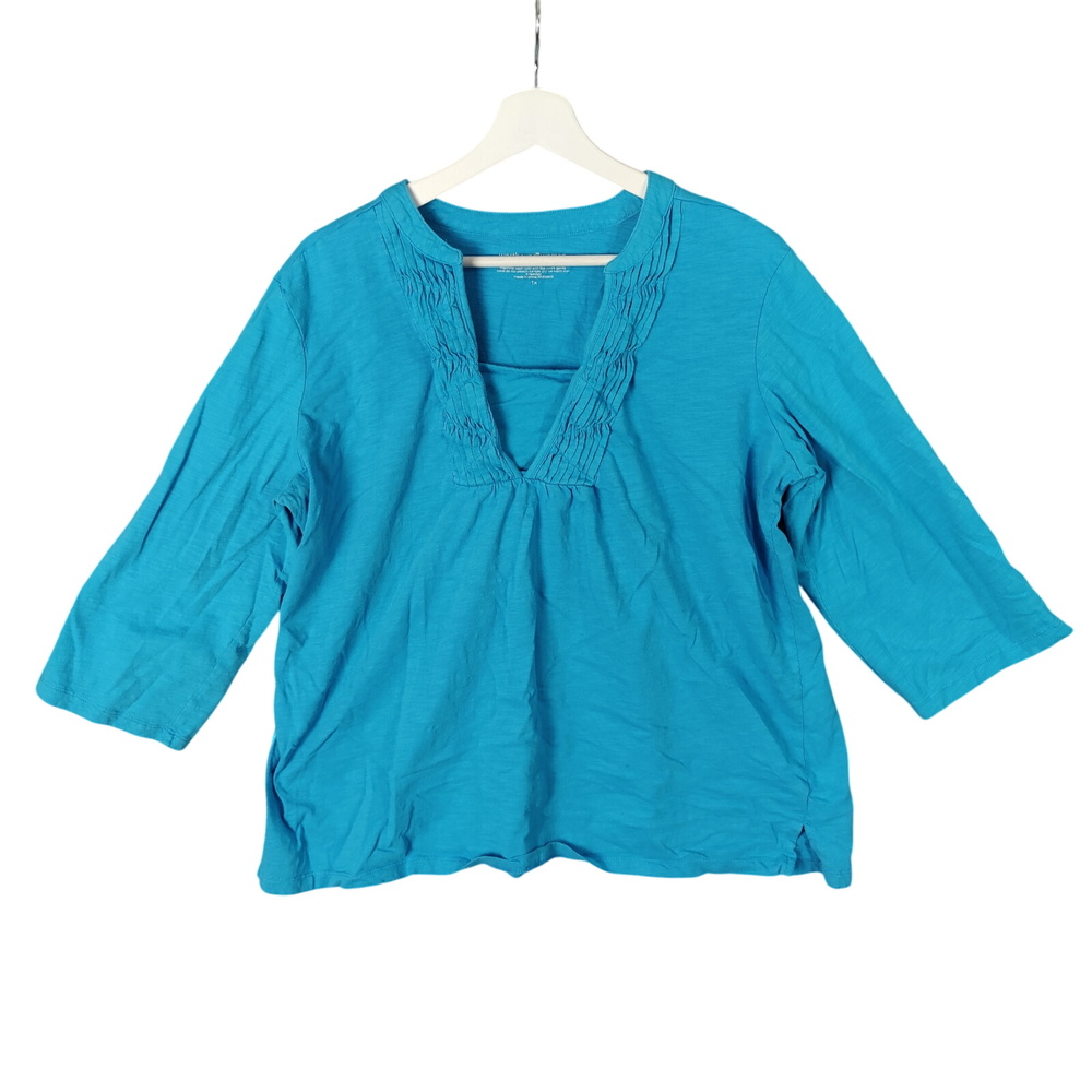 Westbound Woman 3/4 Sleeve Top Pleated V-Neck Casual Blouse Blue Women Size 1X